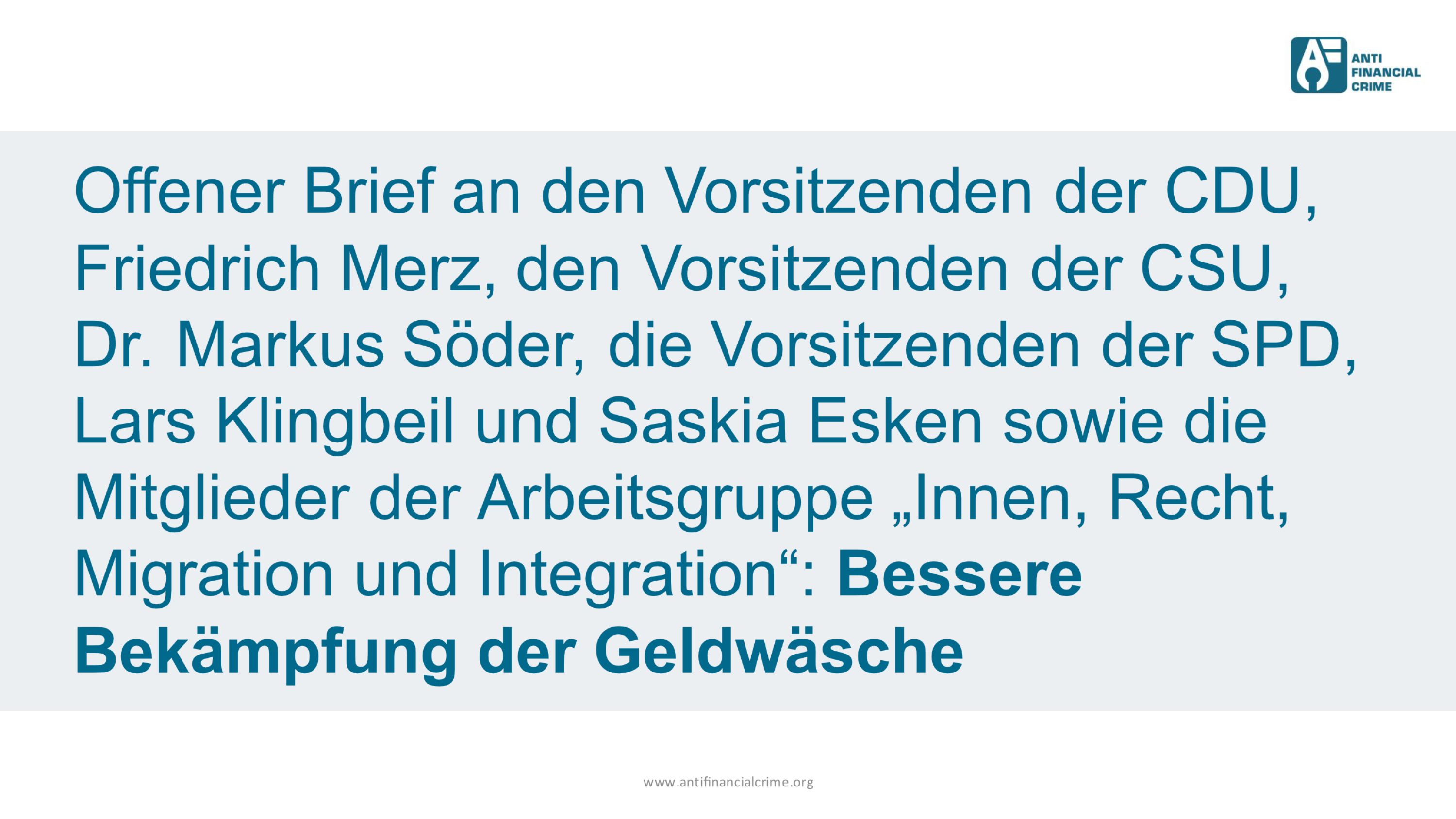 Offener Brief: Bessere Bekämpfung der Geldwäsche