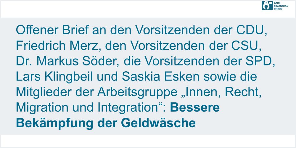 Geldwäschebekämpfung im Programm einer neuen Bundesregierung.